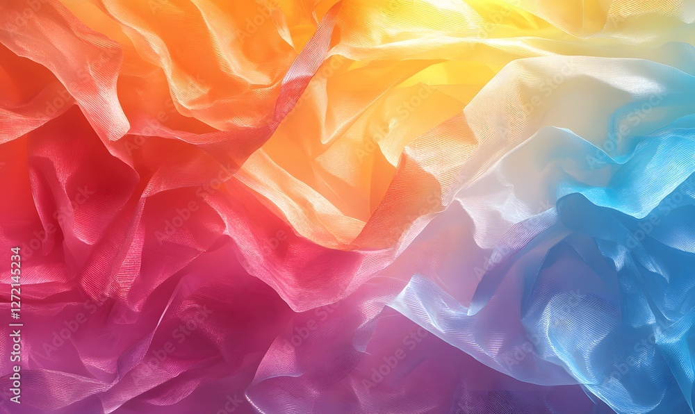 Poster abstract colorful mesh fabric waves flowing softly in a gradient of colors