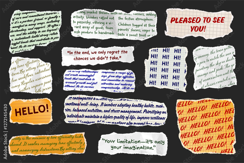 Canvas Prints ripped paper strips with handwritten text. realistic crumpled paper scraps with torn edges. shreds o