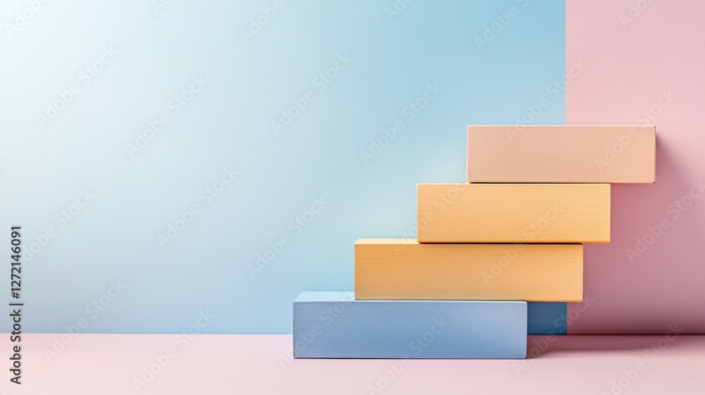 Poster colorful wooden blocks create a geometric pattern in minimalist design
