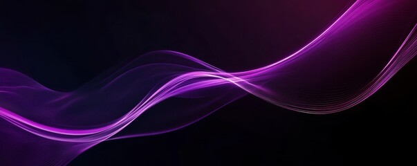 Abstract flowing purple light waves on a black background with a smooth and futuristic design