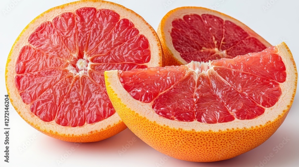Poster red grapefruit and grapefruit slices isolated