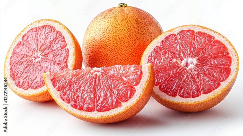 Poster red grapefruit and grapefruit slices isolated