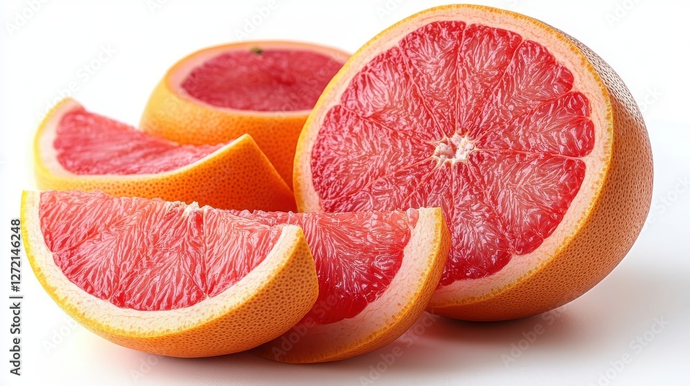 Poster red grapefruit and grapefruit slices isolated