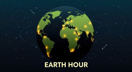 Naklejka premium Earth Hour globe with lights and stars, promoting environmental awareness and energy conservation