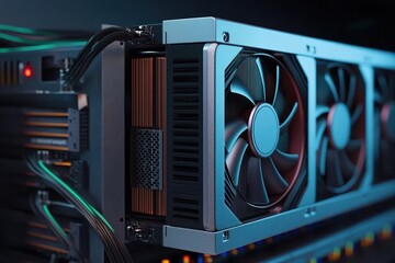 Crypto mining farm featuring high-performance GPU racks in action