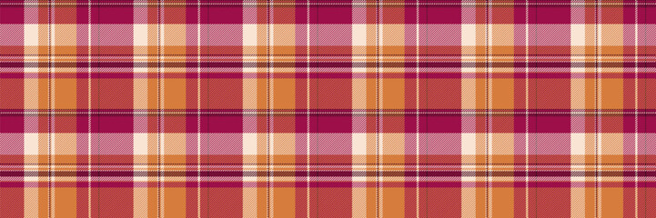 New york check textile fabric, napkin background plaid vector. Twill tartan texture pattern seamless in pink and orange colors.