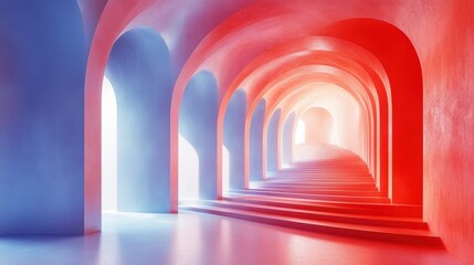 Fototapeta premium Colorful Abstract Architecture with Arched Passageways and Light