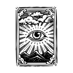 A glyph style illustration of all seeing tattoo