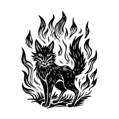 A glyph illustration of flaming fox tattoo
