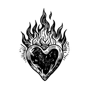 A glyph illustration of flaming heart
