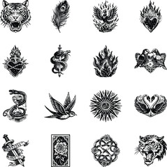 Collection of Glyph Style Tattoo Artwork Illustrations 


