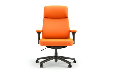 Obraz premium Orange High-Back Swivel Office Chair on White Background