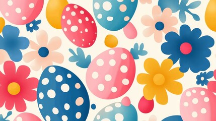 Easter 2D Vector Pattern | Cute Minimalist Easter Eggs, Bunnies & Flowers | Pastel Spring Seamless Design for Holiday Decor & Gift Wraps