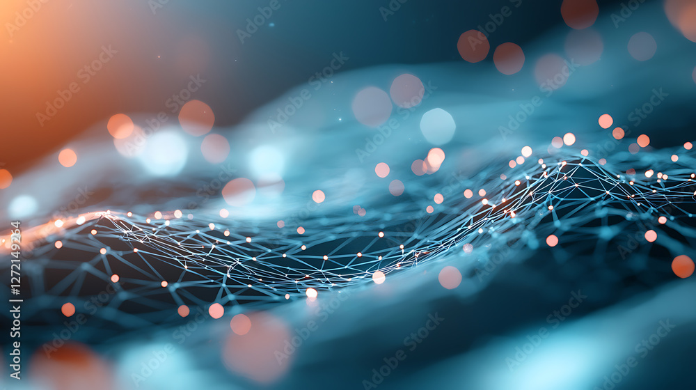 Poster futuristic digital marketing strategy virtual environment visual concept interconnected networks dyn