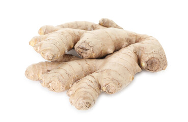 Fresh ginger isolated on white. Root vegetable