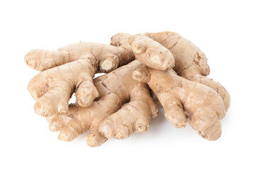 Fresh ginger isolated on white. Root vegetable