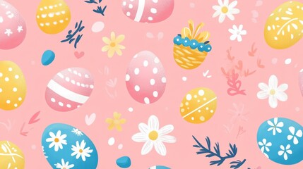 Easter 2D Vector Pattern | Cute Minimalist Easter Eggs, Bunnies & Flowers | Pastel Spring Seamless Design for Holiday Decor & Gift Wraps