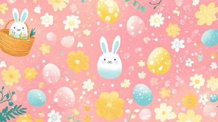 Easter 2D Vector Pattern | Cute Minimalist Easter Eggs, Bunnies & Flowers | Pastel Spring Seamless Design for Holiday Decor & Gift Wraps