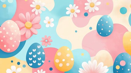 Easter 2D Vector Pattern | Cute Minimalist Easter Eggs, Bunnies & Flowers | Pastel Spring Seamless Design for Holiday Decor & Gift Wraps
