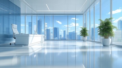 Fototapeta premium Modern Office Interior with Cityscape View and Natural Light