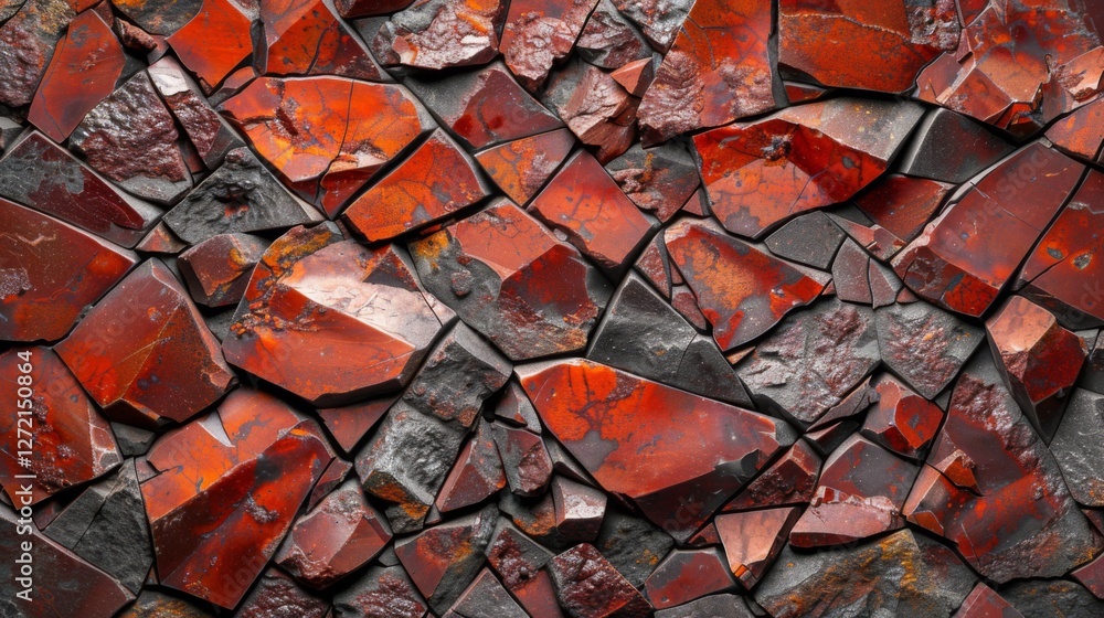 Leinwandbilder close up view of striking red jasper stone fragments scattered randomly, revealing unique patterns a