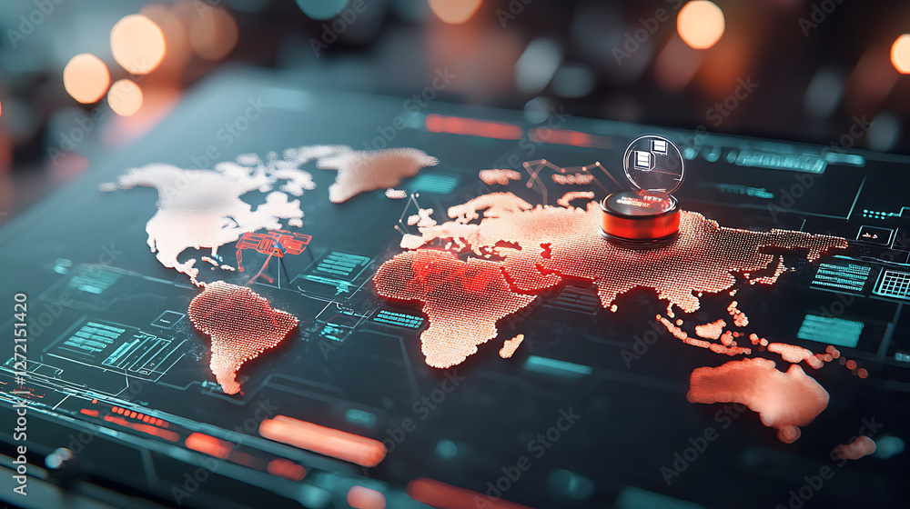 Poster global technology connectivity map digital world interactive infographic high-tech environment aeria