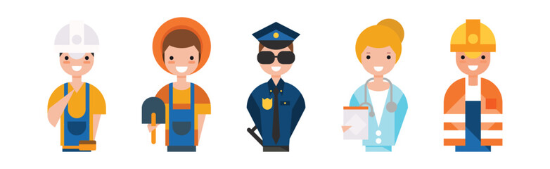 People of Different Occupation Wearing Uniform Portrait Vector Set