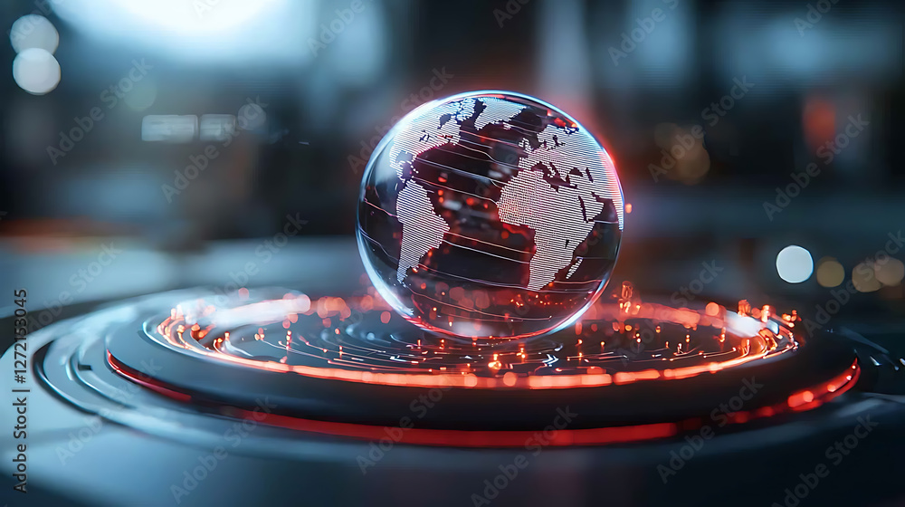 Poster innovative action of professional guiding through glowing holographic iot networks global tech hub d