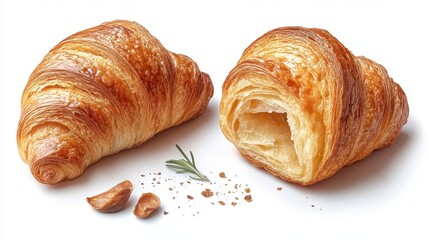 Fototapeta premium whole croissant with half croissant isolated