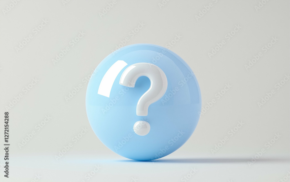 Poster question mark on blue sphere. white question mark on blue sphere. 3d rendering question mark on blue