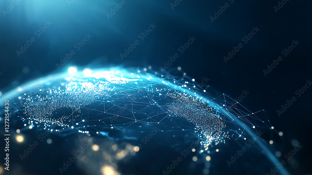 Poster dynamic iot network visualization global connectivity digital graphic design futuristic environment 