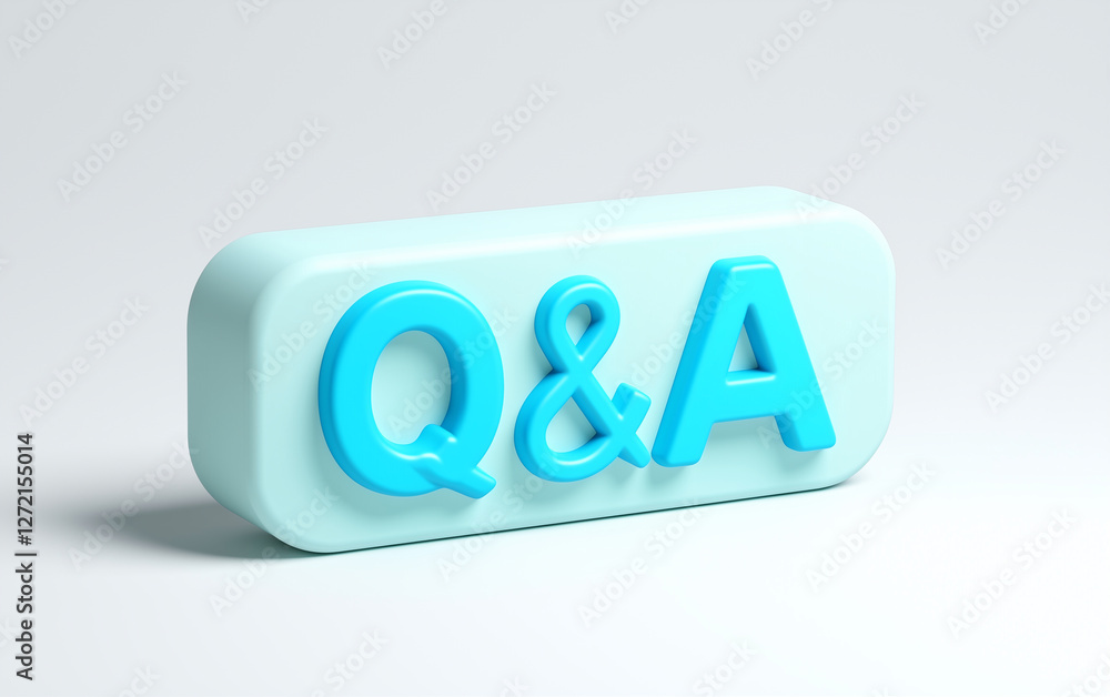 Fototapete Q&A button 3D rendering on white background. Q&A graphic element for frequently asked questions. Q&A icon