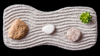 Fototapeta premium Zen Garden with Rocks and Succulent on Raked Sand for Meditation and Tranquility