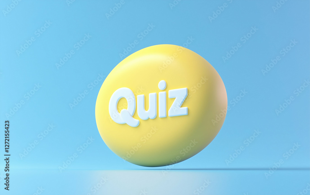 Poster 3d yellow egg with quiz text on blue background. graphic rendering of quiz on 3d egg. quiz design el