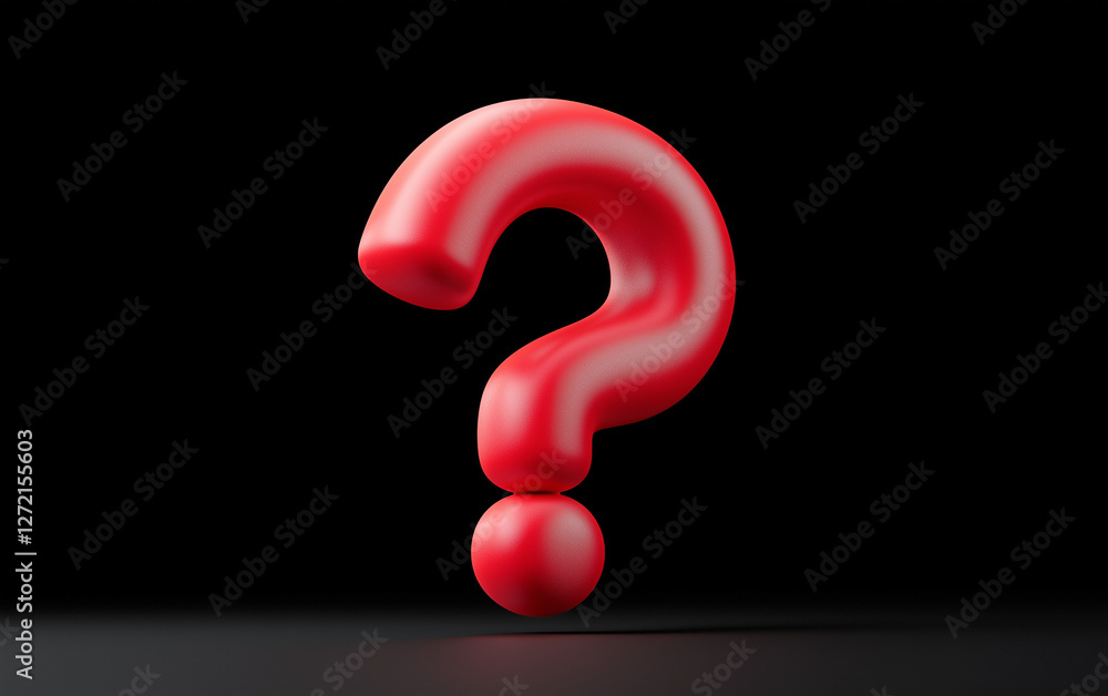 Aufkleber red question mark 3d rendering on black background. graphic design of red question mark 3d object