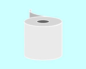 Simple illustration of a roll of toilet paper against a light blue background.  Perfect for hygiene, cleanliness, and bathroomrelated designs.  Clean lines and minimalist style.