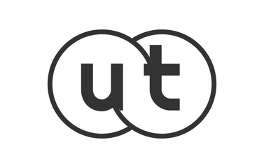 UT business company emblem with outline rounds and letters u t. Logo template of two merged circles for brand identity, logotype. Vector Infinity symbol