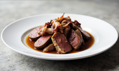 Fototapeta premium Beef Liver and Bacon 'n' Onion Sauce