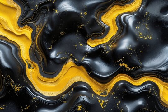 Elegant Black Obsidian Canvas with Vibrant Yellow Accents Shiny Finish and Stylish Design