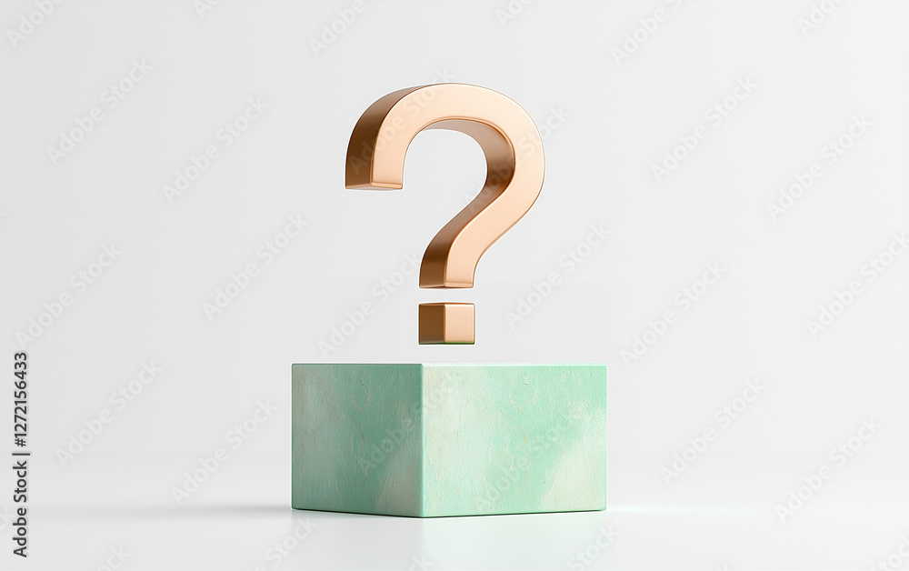 Poster question mark on green marble block graphic symbol. question mark sign on a pedestal. 3d rendering o