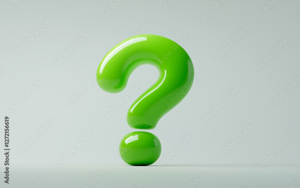 Poster green question mark 3d rendering graphic resource design. question mark green color on white backgro