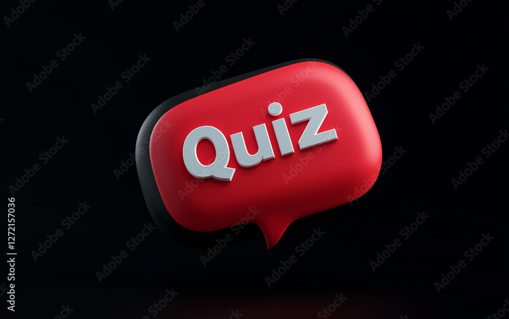 Poster quiz speech bubble graphic on a black background. red speech bubble with the word quiz in white lett