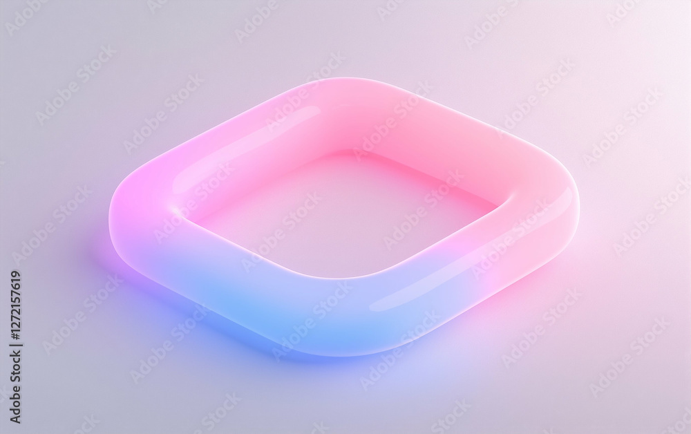 Poster 3d shape with blue and pink gradient color. 3d shape with rounded corners on a gray background. 3d s