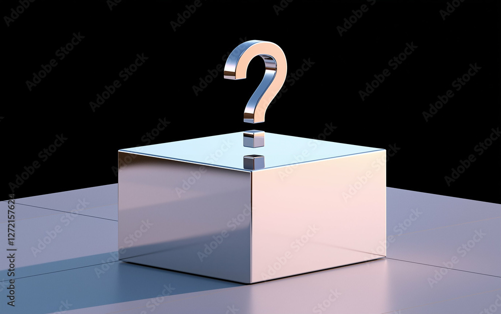 Fototapete Metallic question mark on cube graphic design with question mark concept. Question mark on cube with graphic design on black background. Metallic question mark on cube