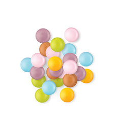 Small round candies icons. Colorful dragees, multicolored glazed chocolate and fruit buttons