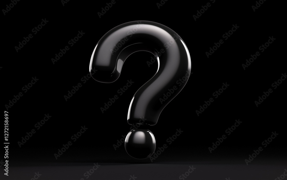 Poster black question mark on black background graphic resource. question mark 3d rendering. black question