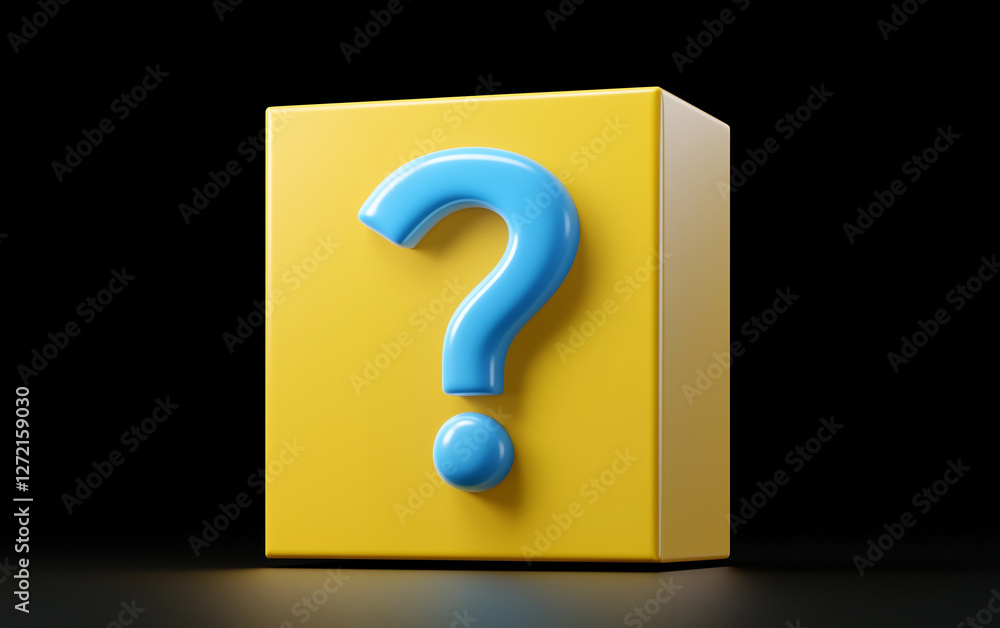 Fototapete Question Mark Block with Blue Question Mark graphic design. Yellow block with blue question mark on black background. Question mark block concept