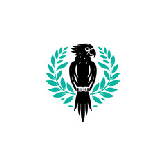 Bird setting silhouette with leaf vector design