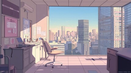 Sunrise Cityscape Viewed From Modern Office