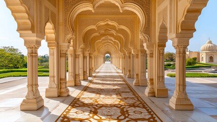 Ornate arches in historical architecture with intricate carvings and patterns